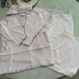 Clarity Light Pink Pajama Set with light purple/blue stitching accents.